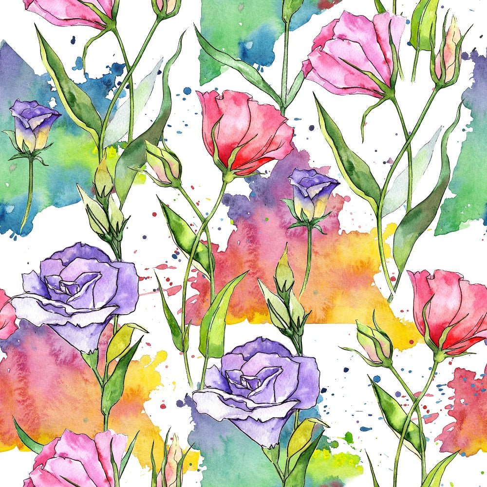 Watercolor Wildflower Eustoma Fabric