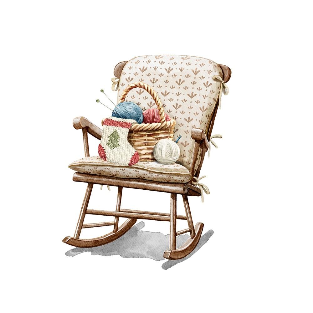 Wicker Basket In Rocking Chair Fabric Panel