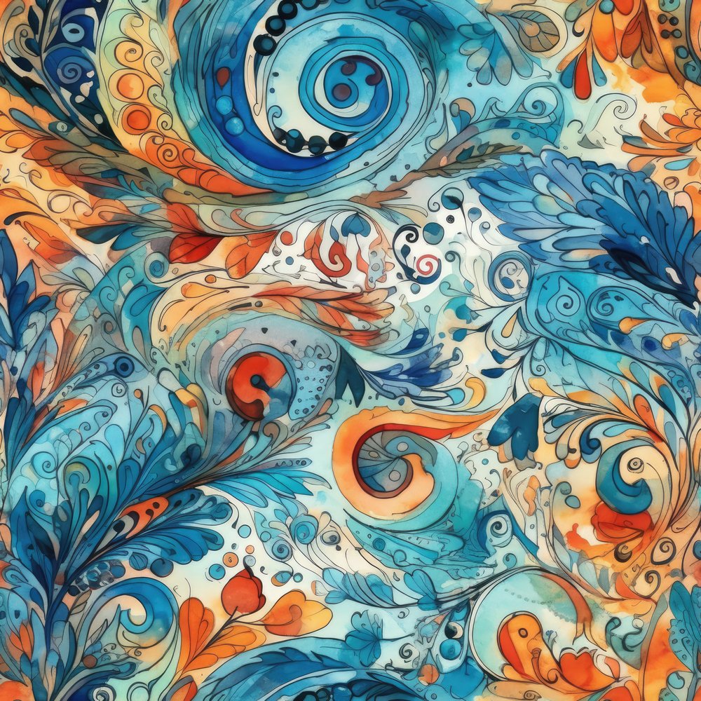 Wild Watercolor Paisleys Pattern #9 Fabric