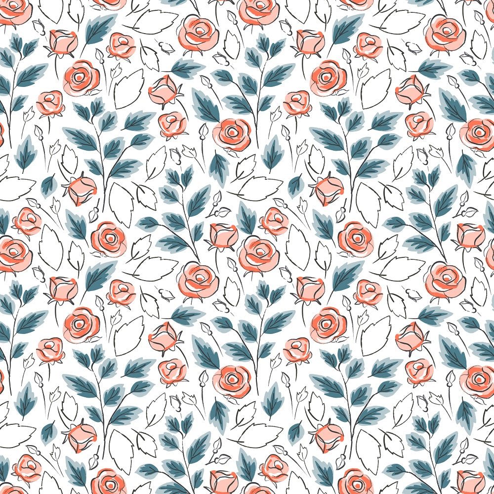 Sweet Like Roses Fabric - White