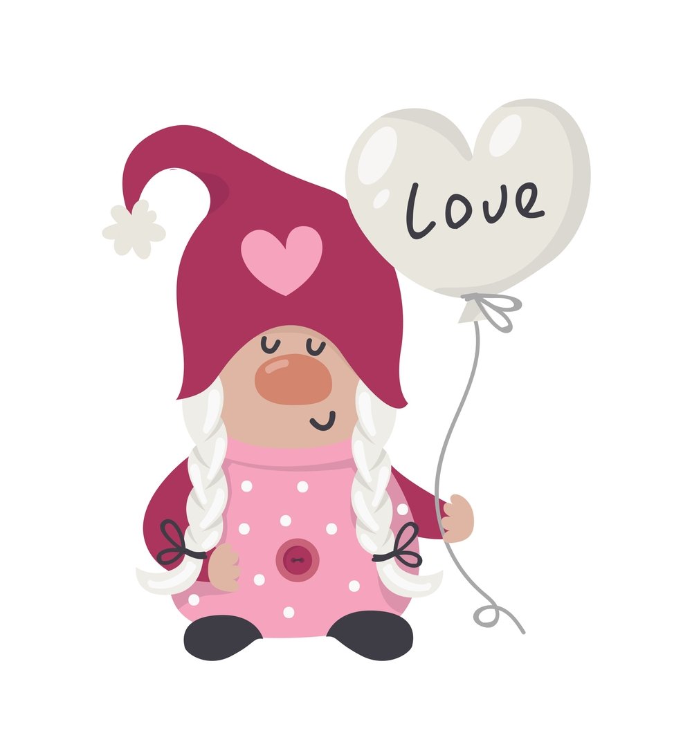 Valentine Gnome With Balloon Fabric Panel