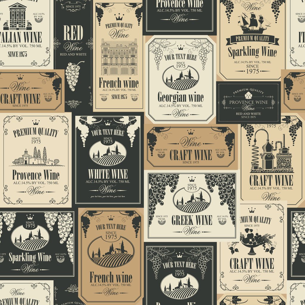 Various Wine Labels #2 Fabric - Tan