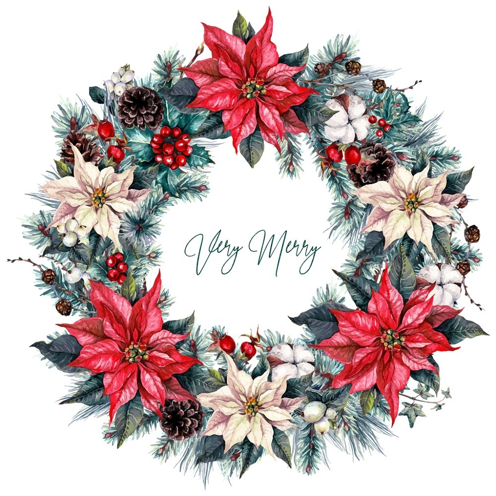 Very Merry Christmas Wreath Fabric Panel - Multi