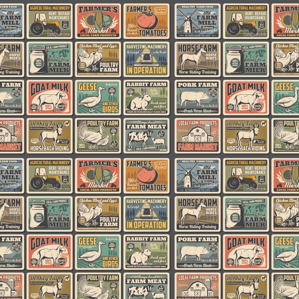 Vintage Agriculture Poster Fabric - Multi