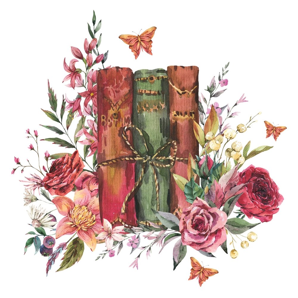 Vintage Books & Wildflowers Fabric Panel