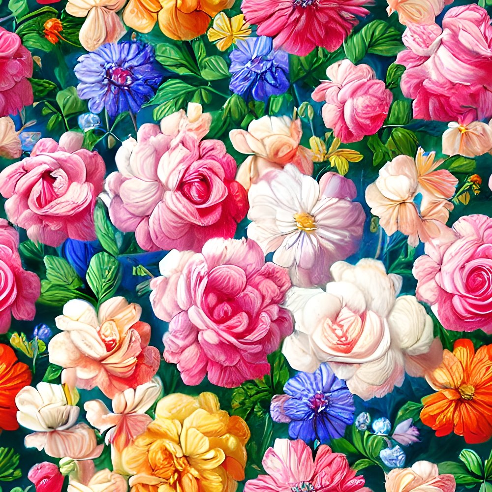 Vintage Bright Flowers Fabric