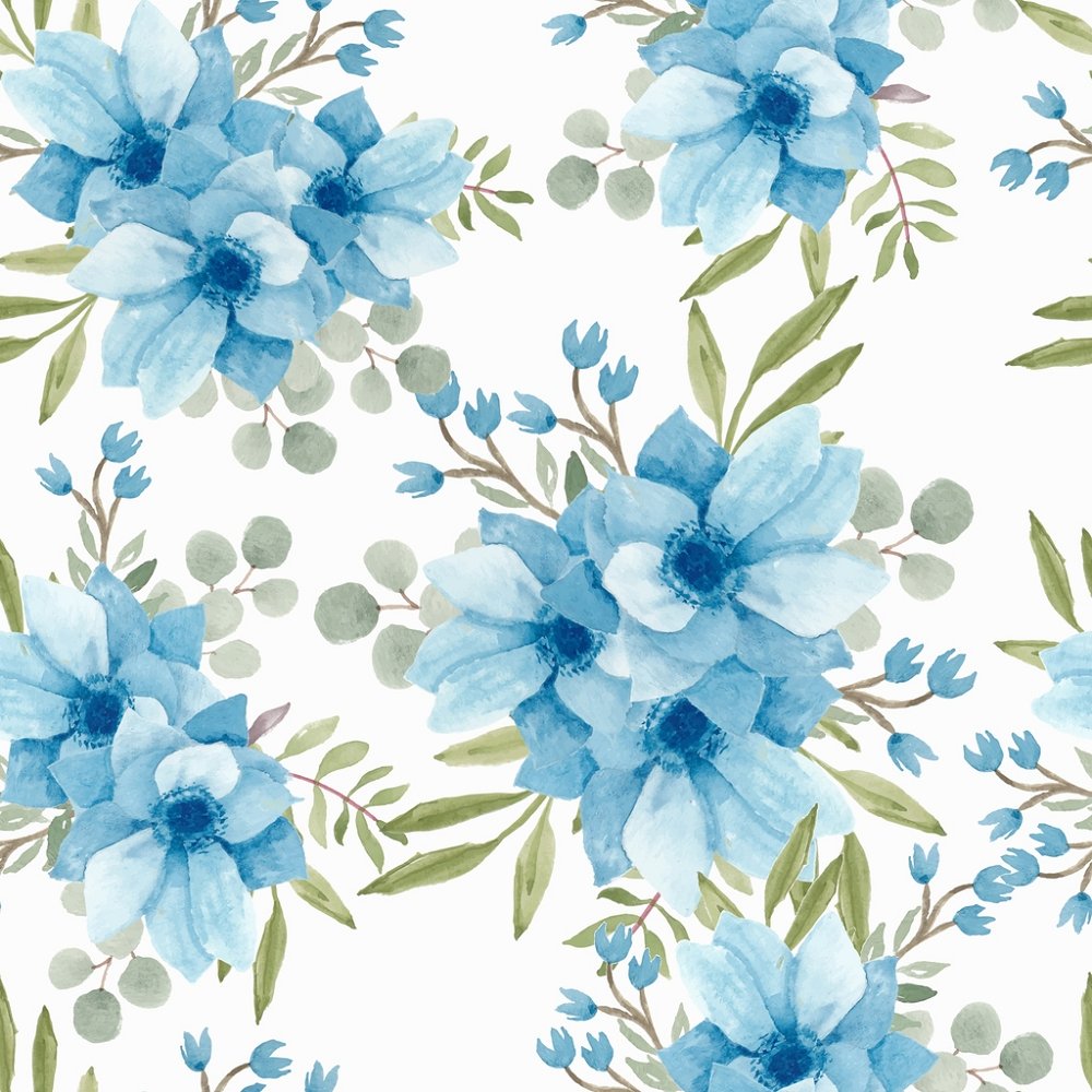Watercolor Blue Floral Fabric