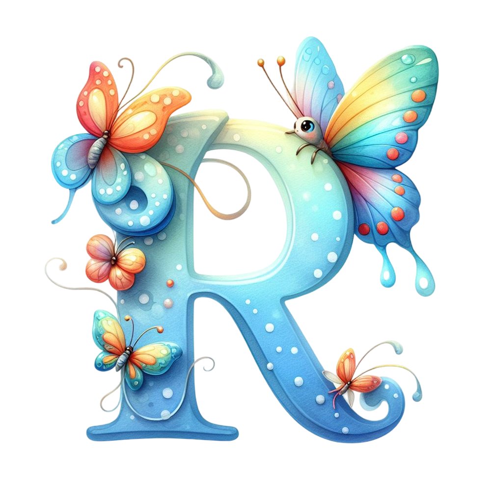 Watercolor Butterfly Letter ''R'' Fabric Panel