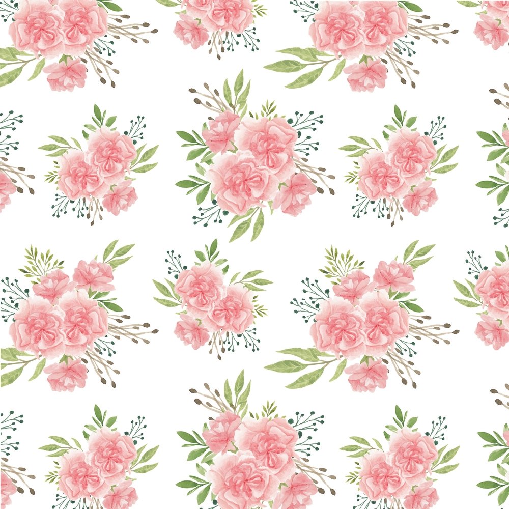 Watercolor Carnation Bouquet Fabric - Pink