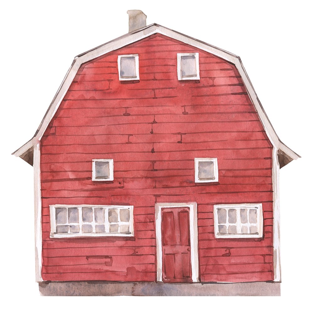 Watercolor Farmhouse Fabric Panel - Red
