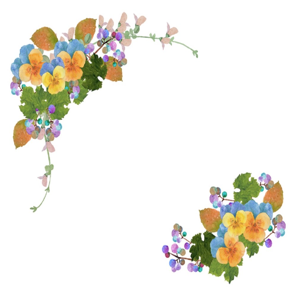 Watercolor Floral, Pansy And Autumn Flowers Fabric Panel - White