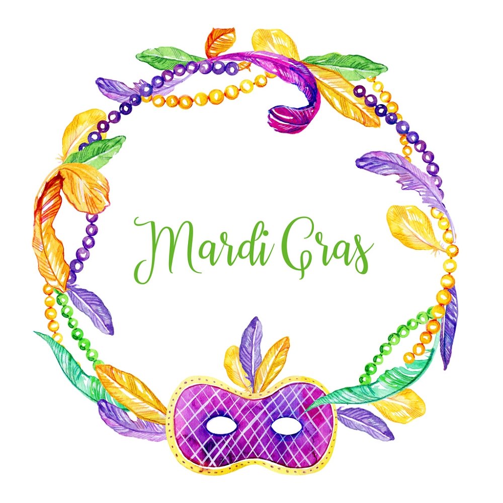 Watercolor Mardi Gras Wreath Fabric Panel