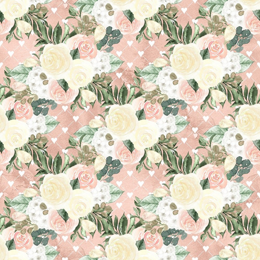 Watercolor Roses Bundles on Hearts Fabric - Pink