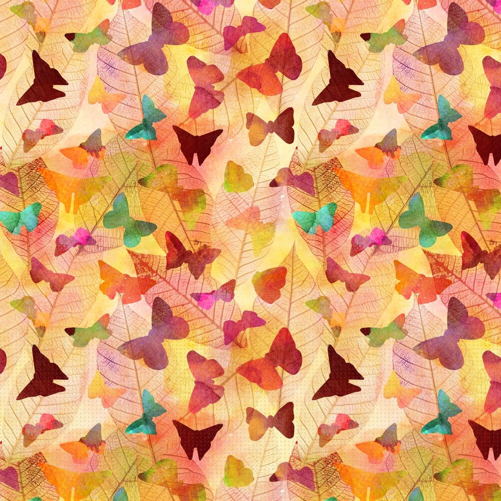Watercolor Textured Butterfly & Leaves Fabric - Orange
