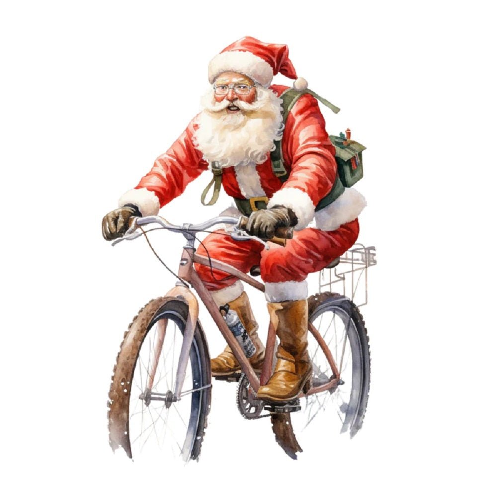 Watercolor Vintage Santa on Bike #3 Fabric Panel