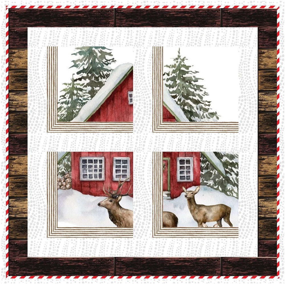 Window to the World, Snowy Cabin and Deer Quilt Kit - 40" x 40"