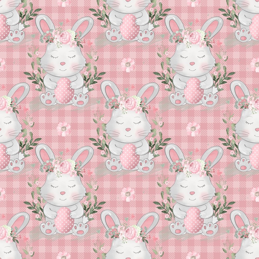 Sweet Easter Bunny on Plaid Fabric - Pink