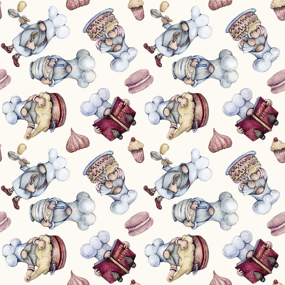 Tossed Baker Gnomes & Food Fabric