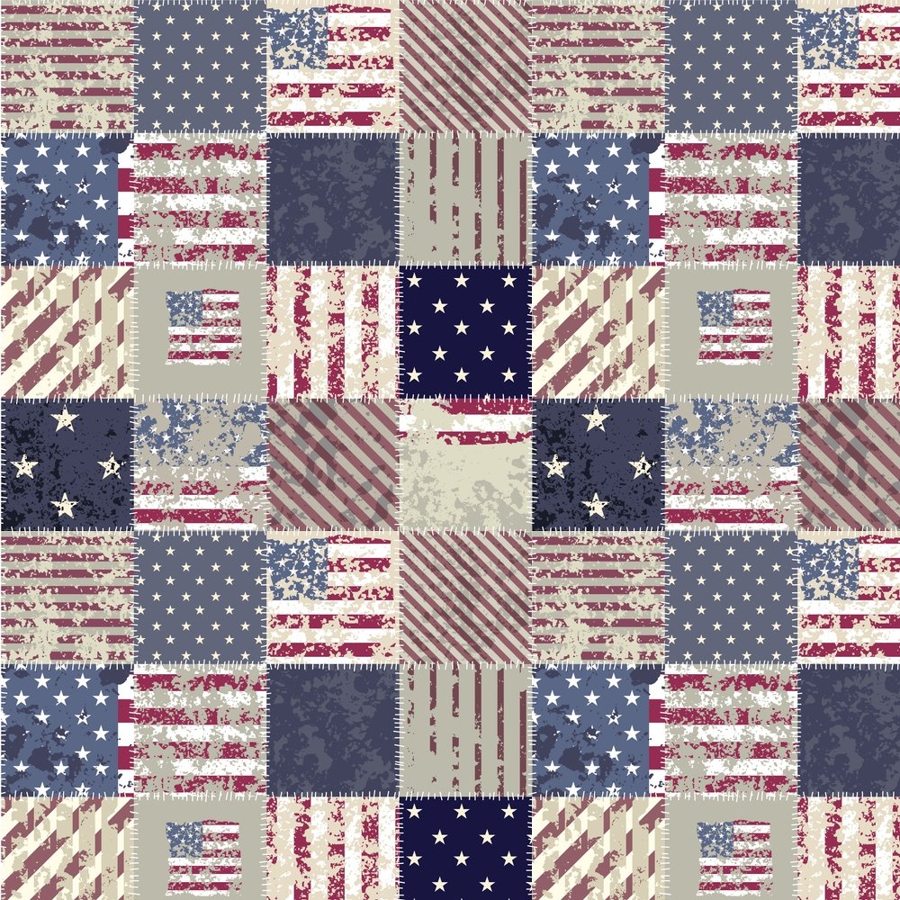 USA Flag Patchwork Fabric - Multi