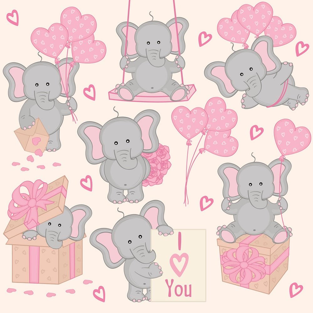Valentine Elephants Allover Fabric - Tan