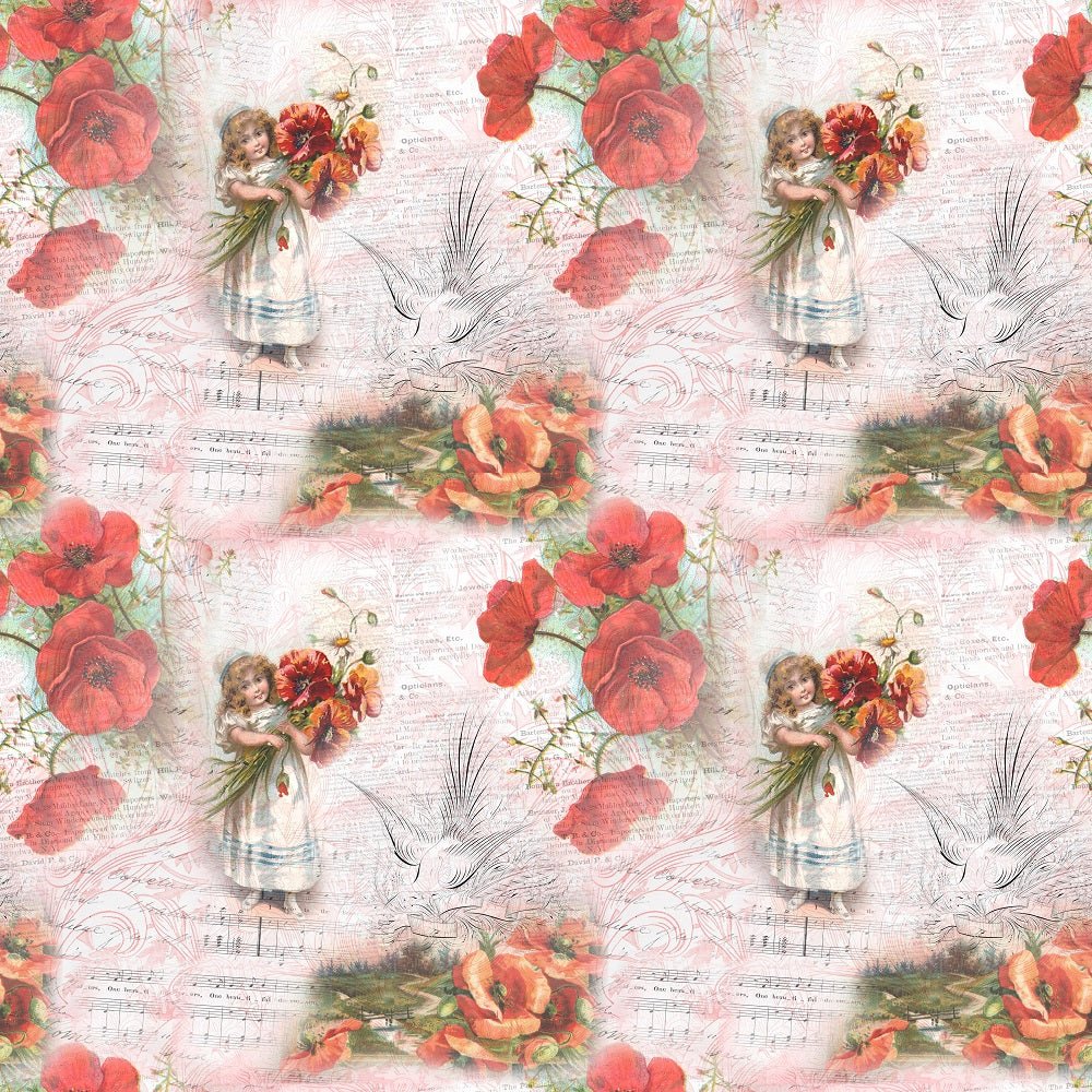 Vintage Poppies #2 Fabric