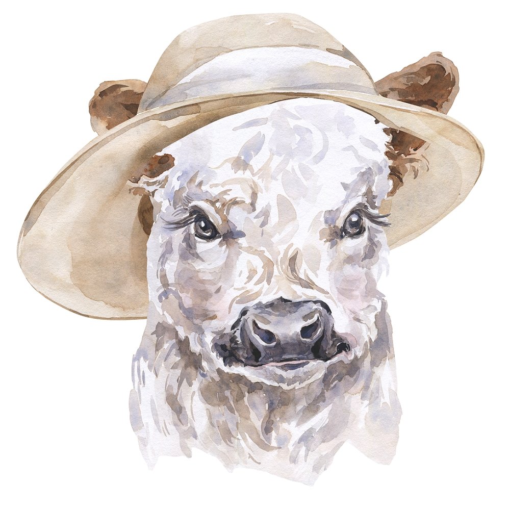 Watercolor Calf in Hat Fabric Panel