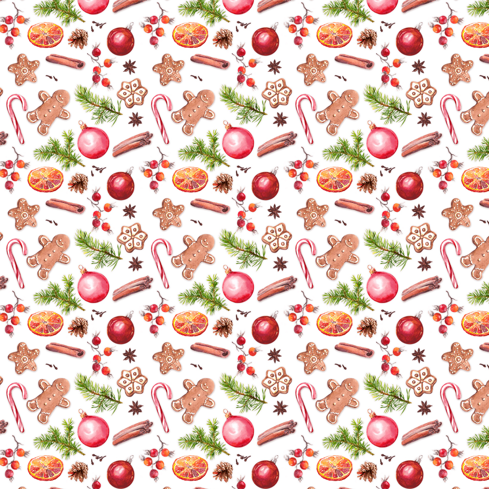 Watercolor Christmas Treats Fabric - White