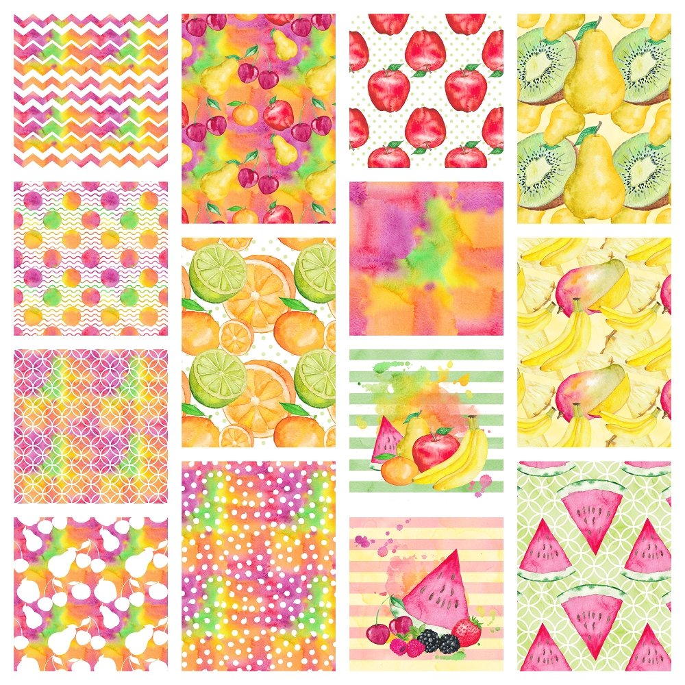 Watercolor Fruit Pack Fabric Collection - 1/2 Yard Bundle