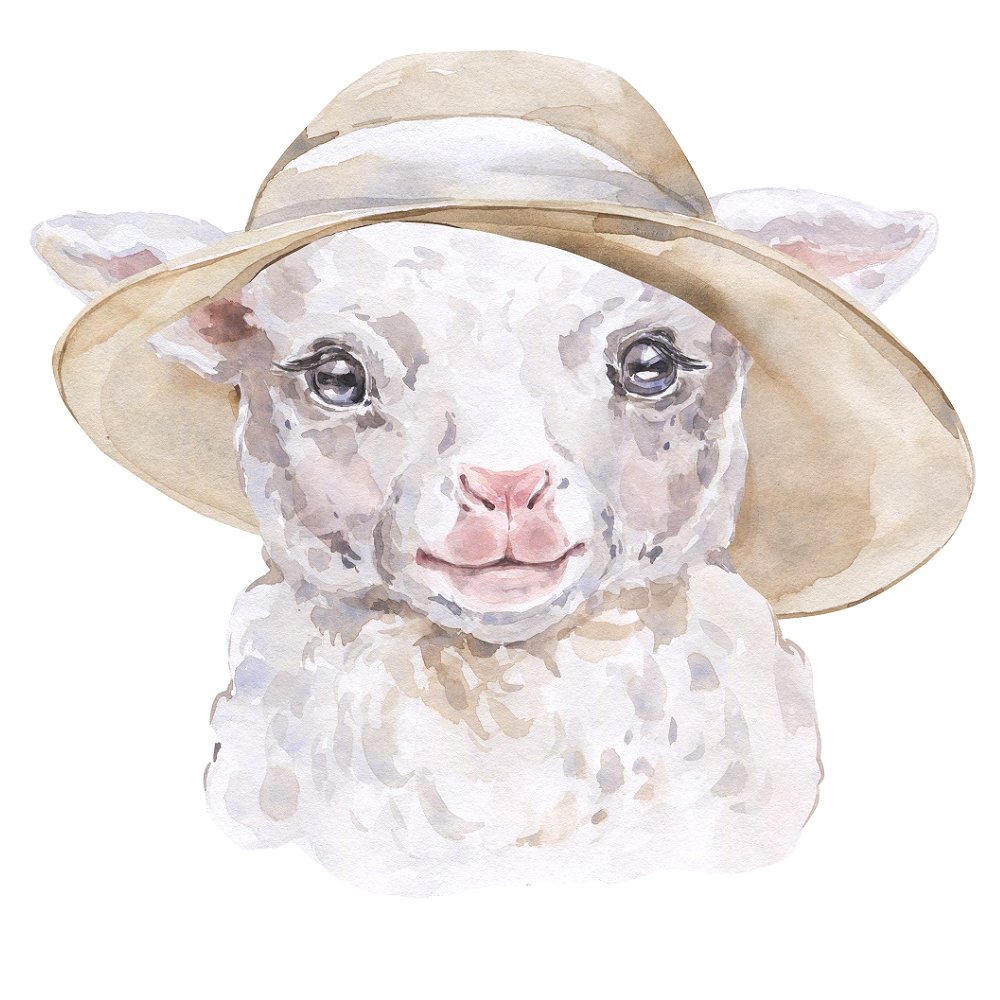 Watercolor Lamb in Hat Fabric Panel