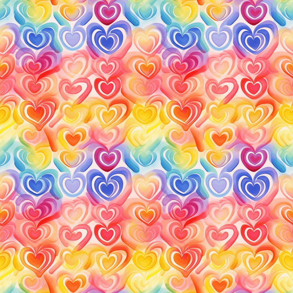 Watercolor Rainbow Hearts Pattern #3 Fabric