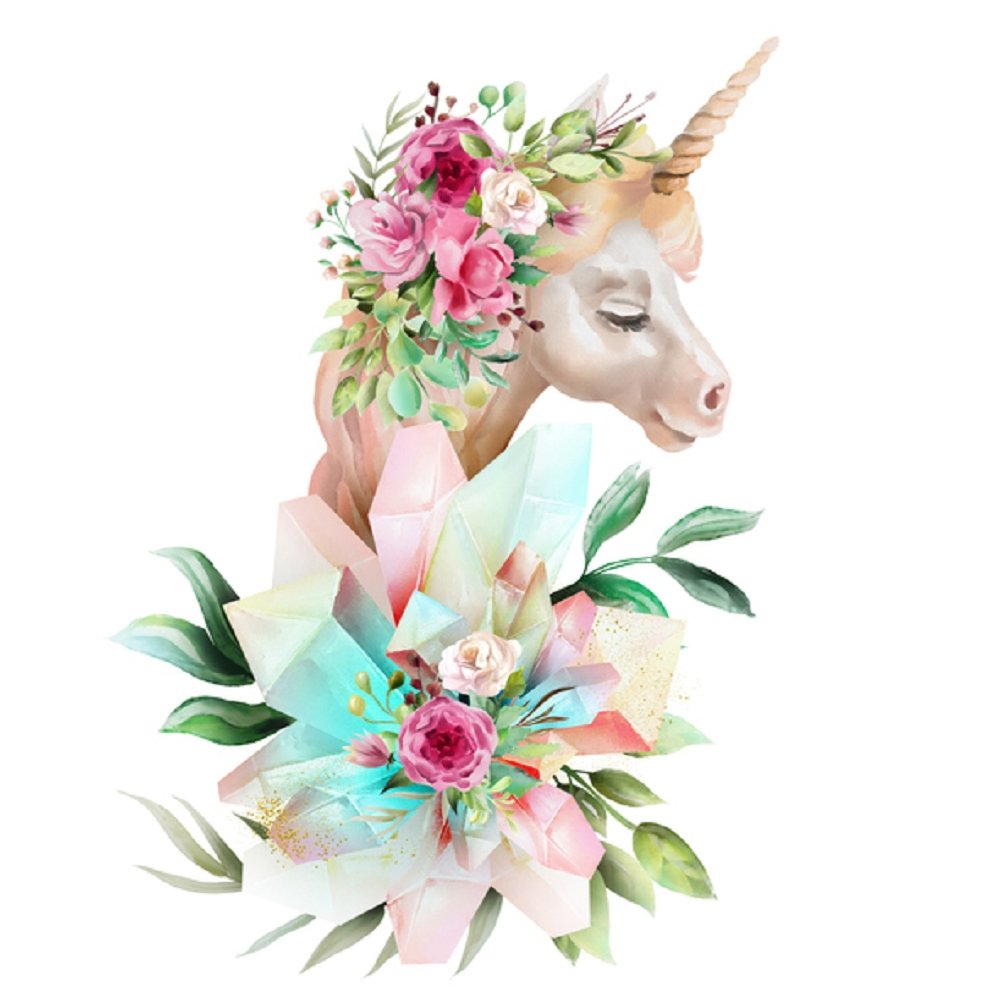 Watercolor Unicorn With Crystals Fabric Panel - White