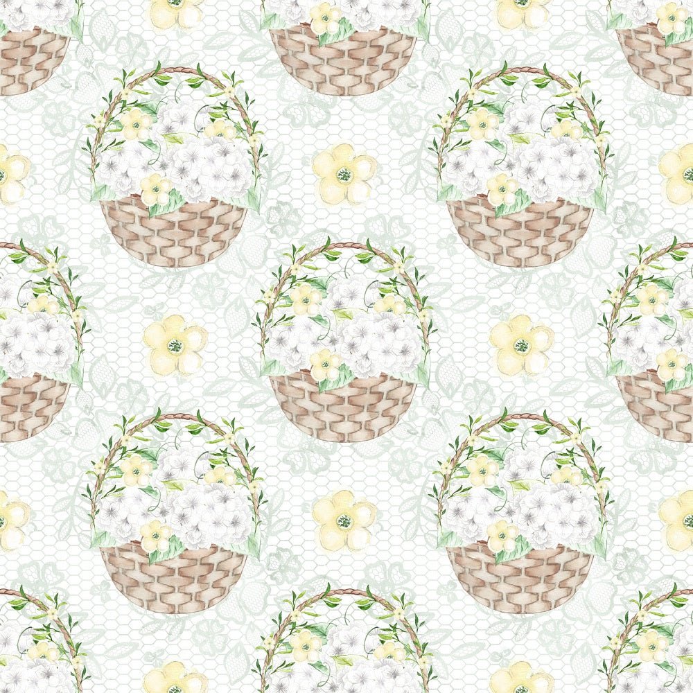 White Hydrangeas Baskets Fabric - White