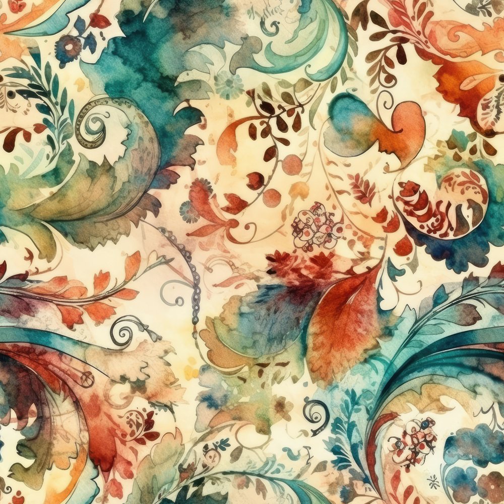 Wild Watercolor Paisleys Pattern #2 Fabric