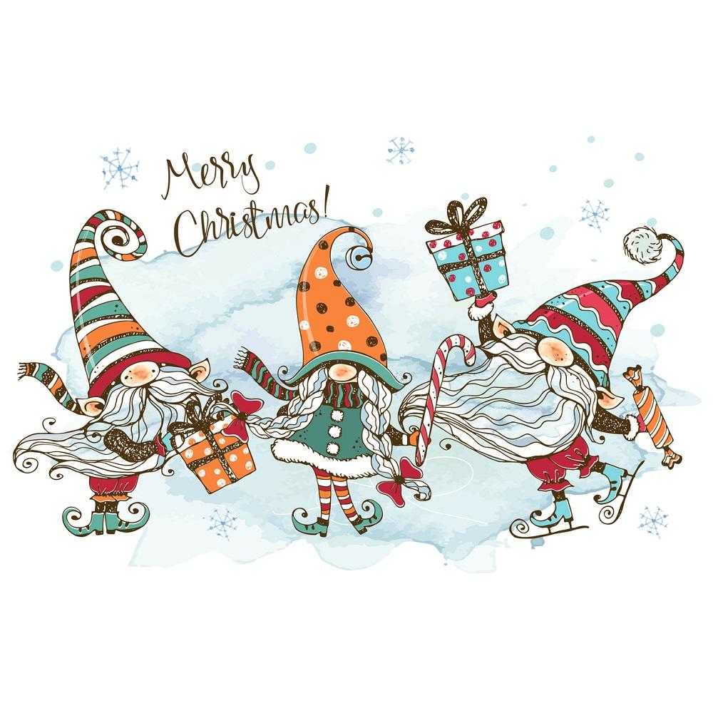 Three Playful Nordic Gnomes Fabric Panel