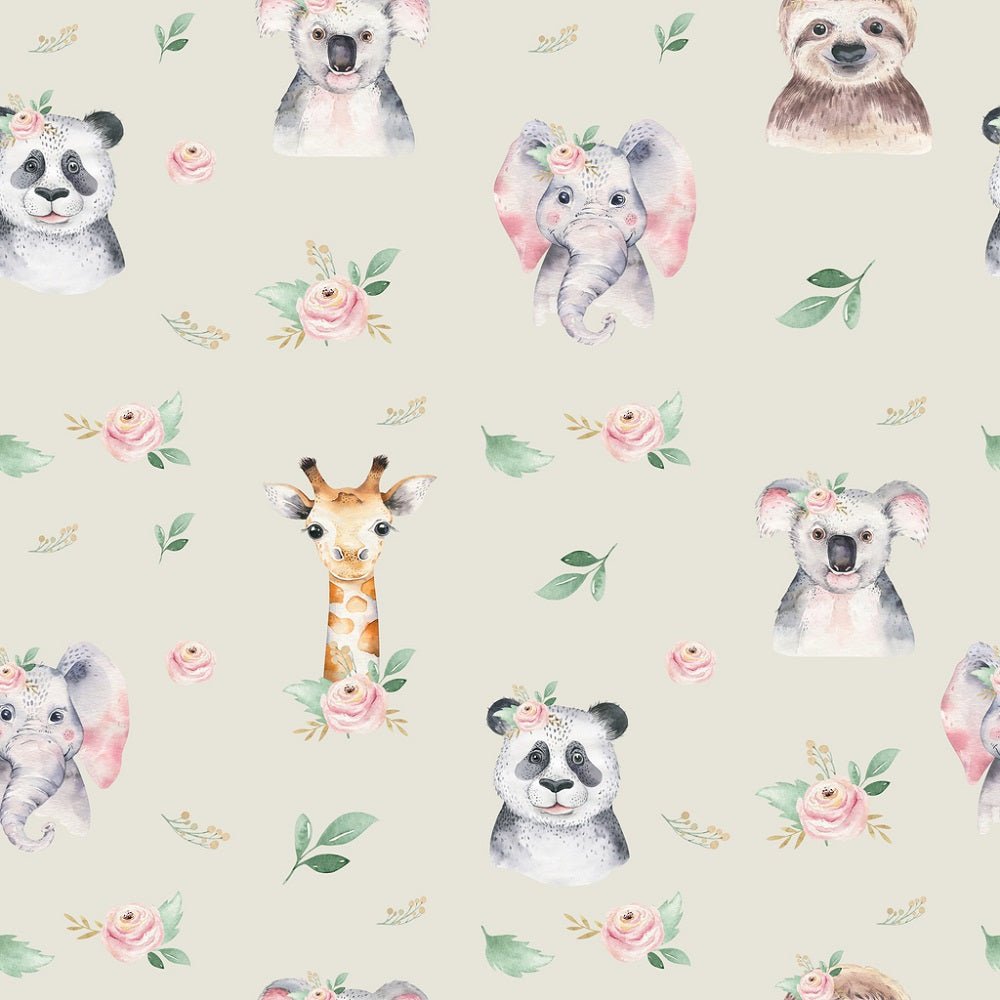 Tropical Cartoon Animals Allover Fabric - Cream