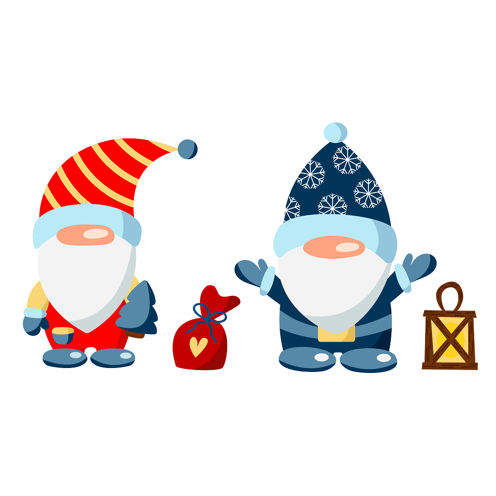 Two Winter Gnomes Fabric Panel - White