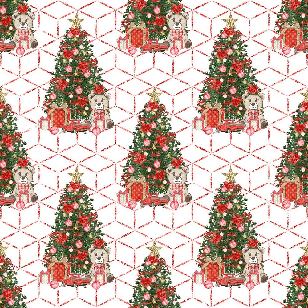 Christmas Tree on Geometrics Squares - Red