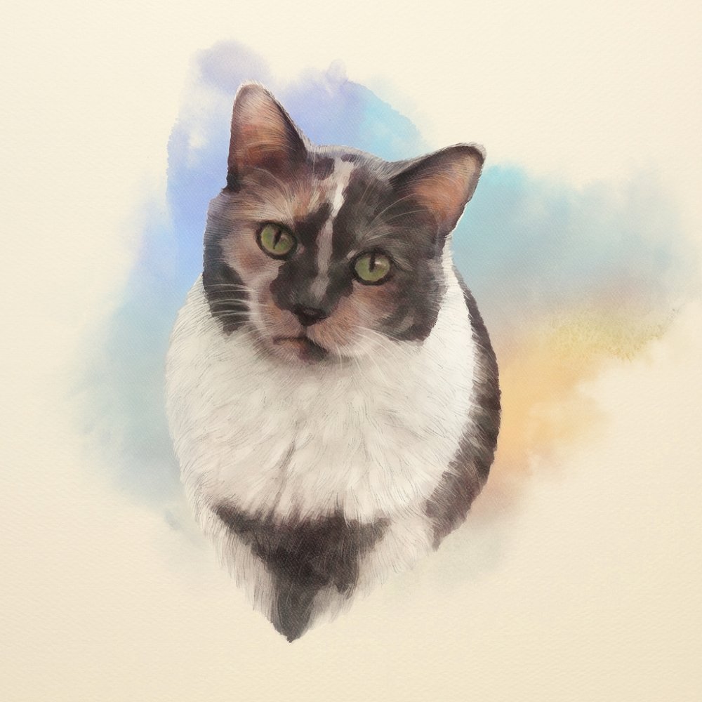 Tricolor Cat Portrait Fabric Panel