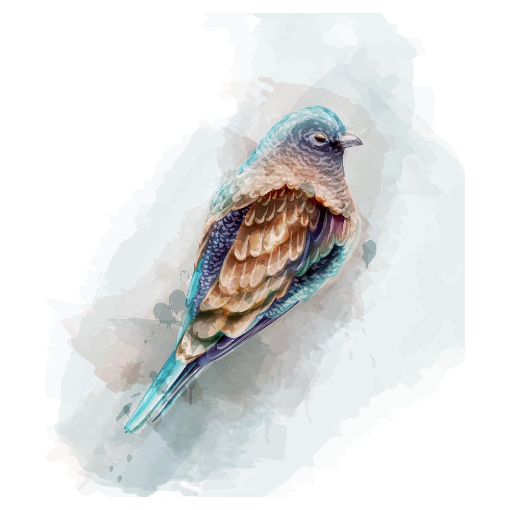 Tropical Bird Fabric Panel - Blue/Brown