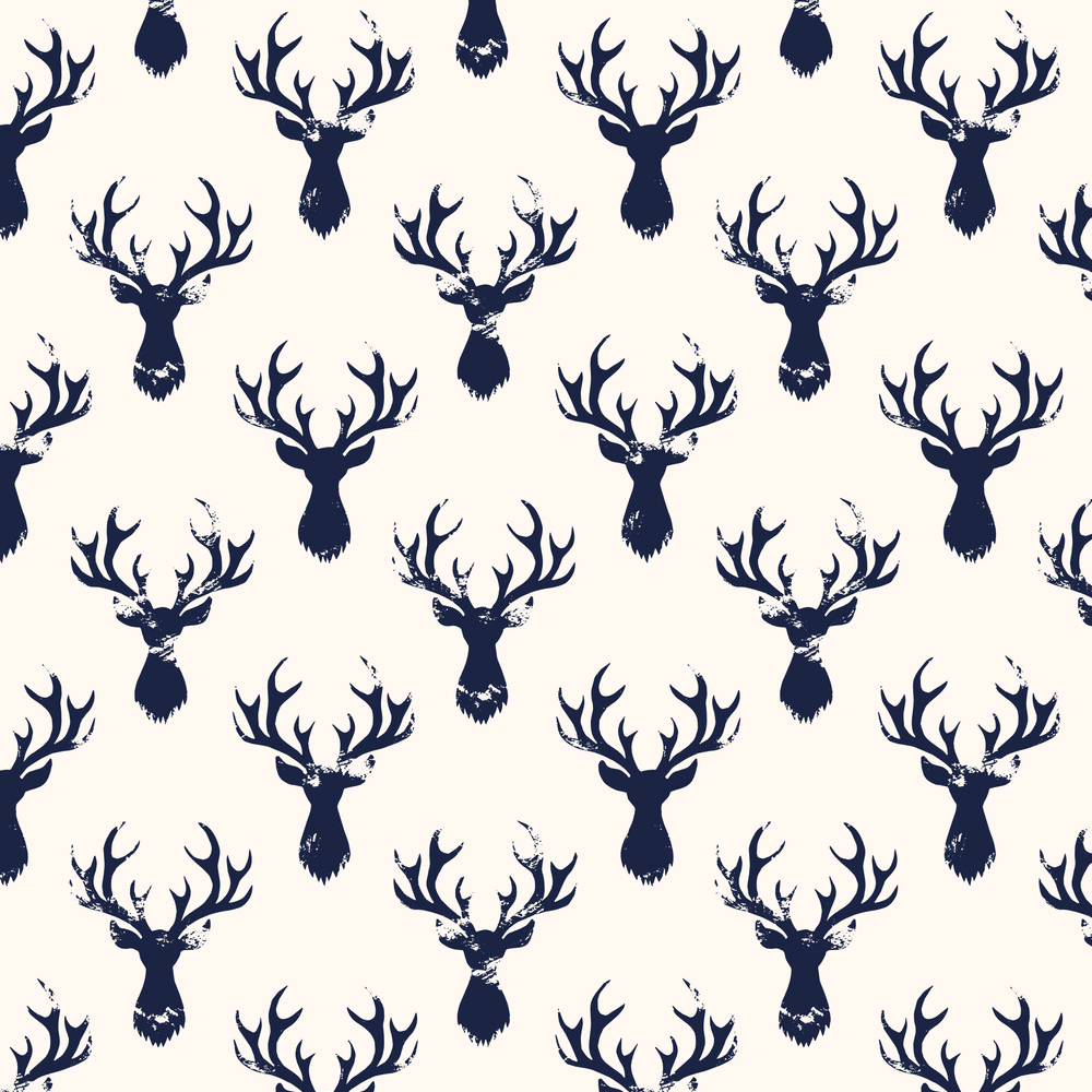 Textured Deer Head Silhouettes Fabric - Dark Blue