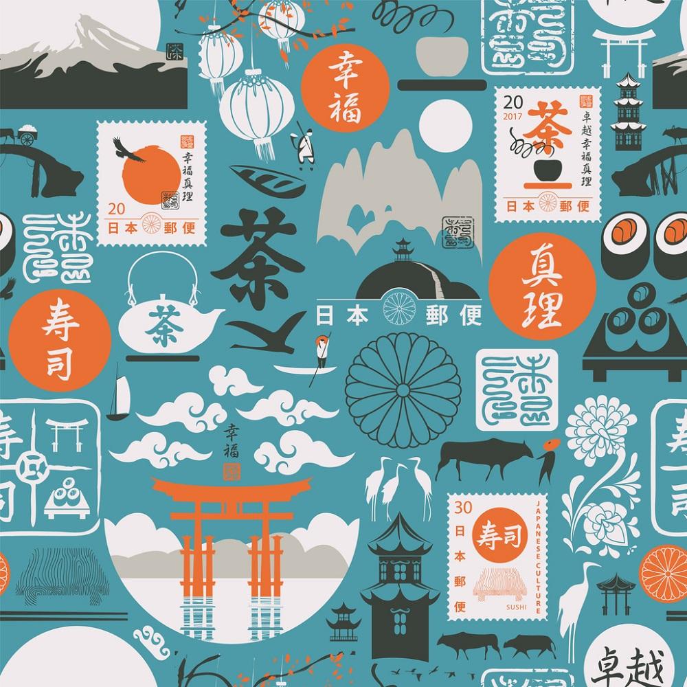 Theme of Japan Fabric - Blue