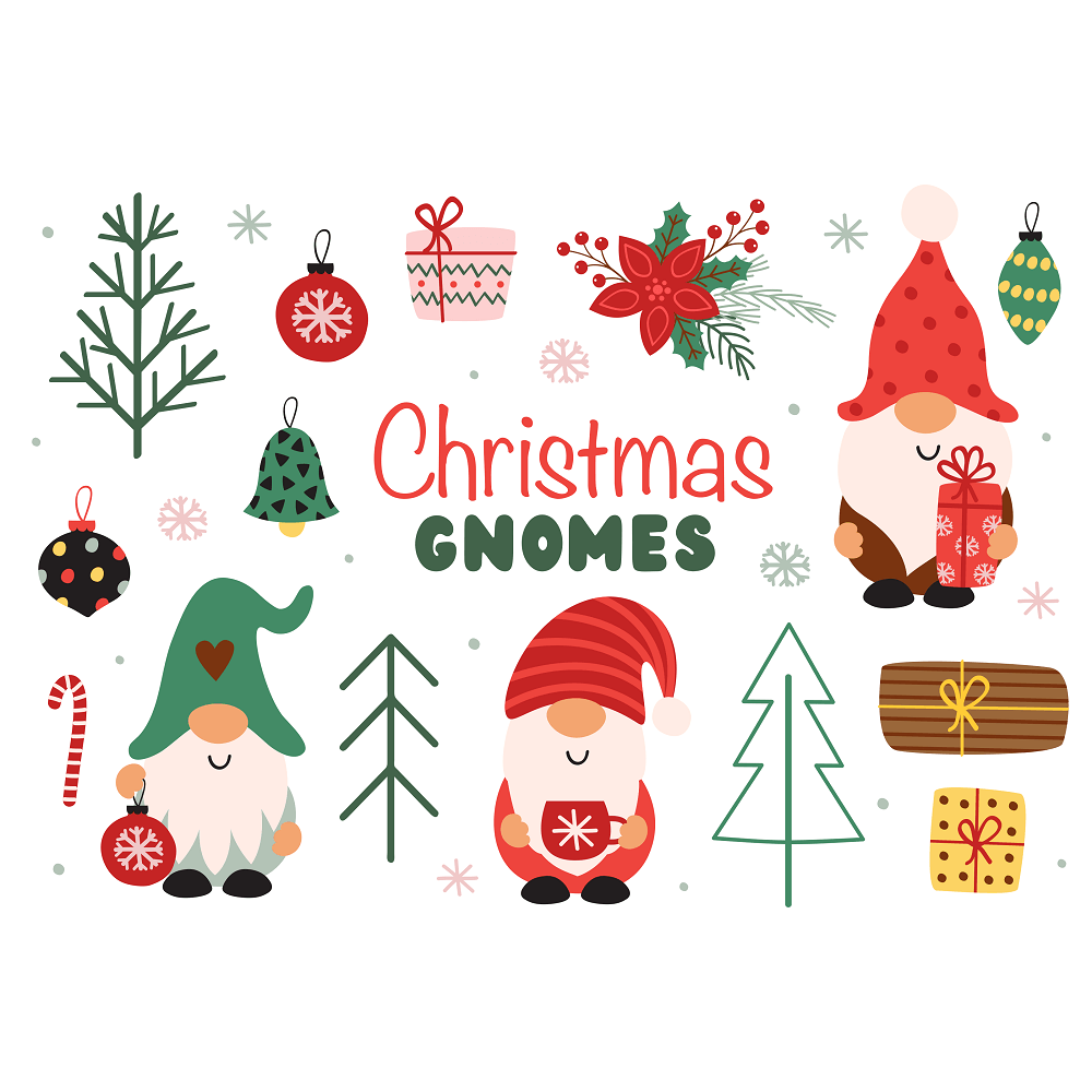 Three Christmas Gnomes Fabric Panel - White