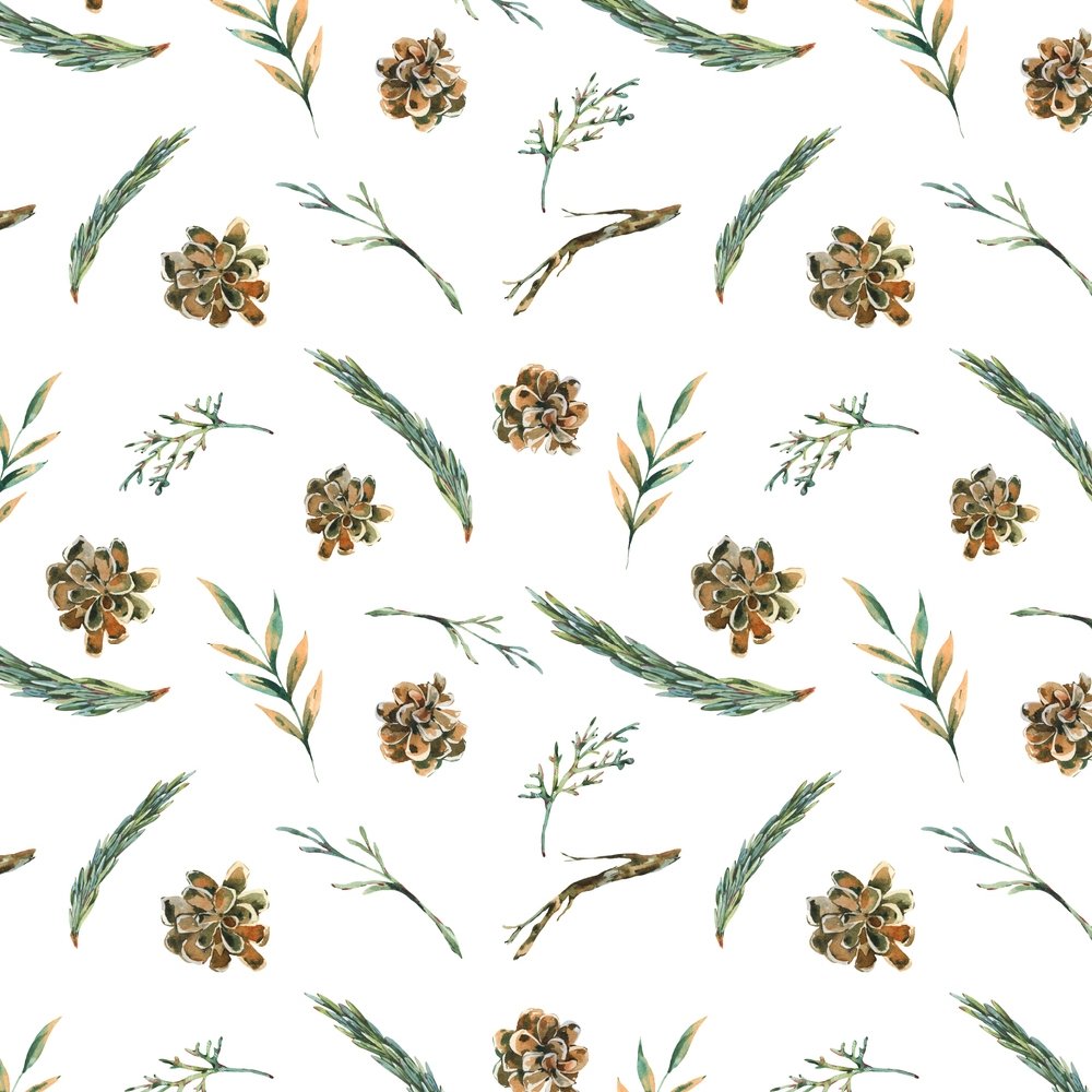 Tossed Fir Branches & Pinecones Fabric