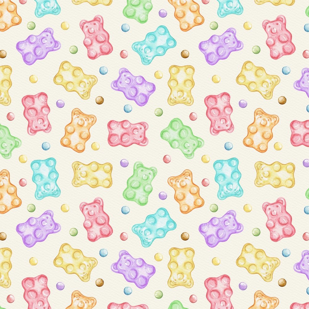 Tossed Gummy Bears & Gum Drops Fabric - Yellow
