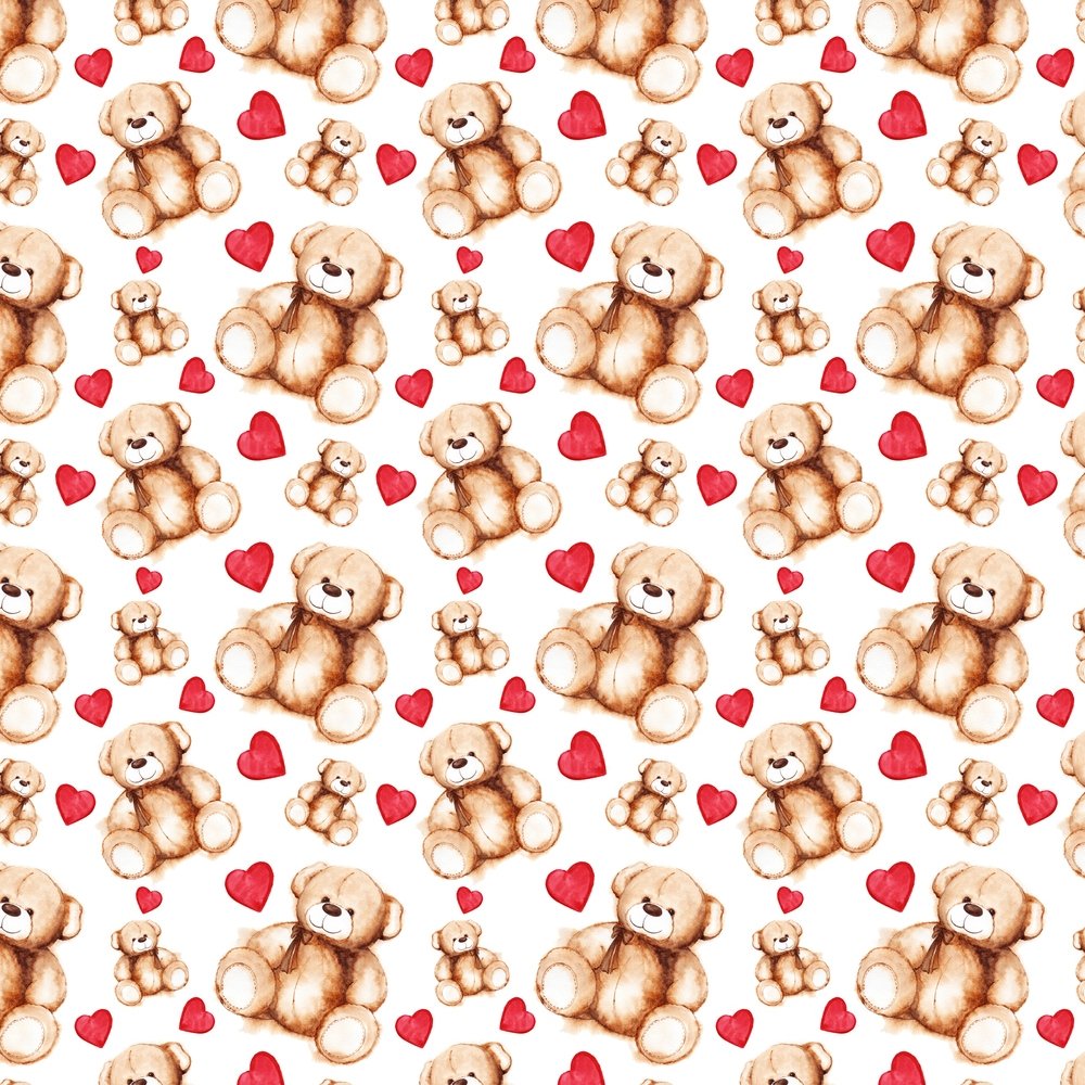 Tossed Lovely Teddy Bear & Hearts Fabric