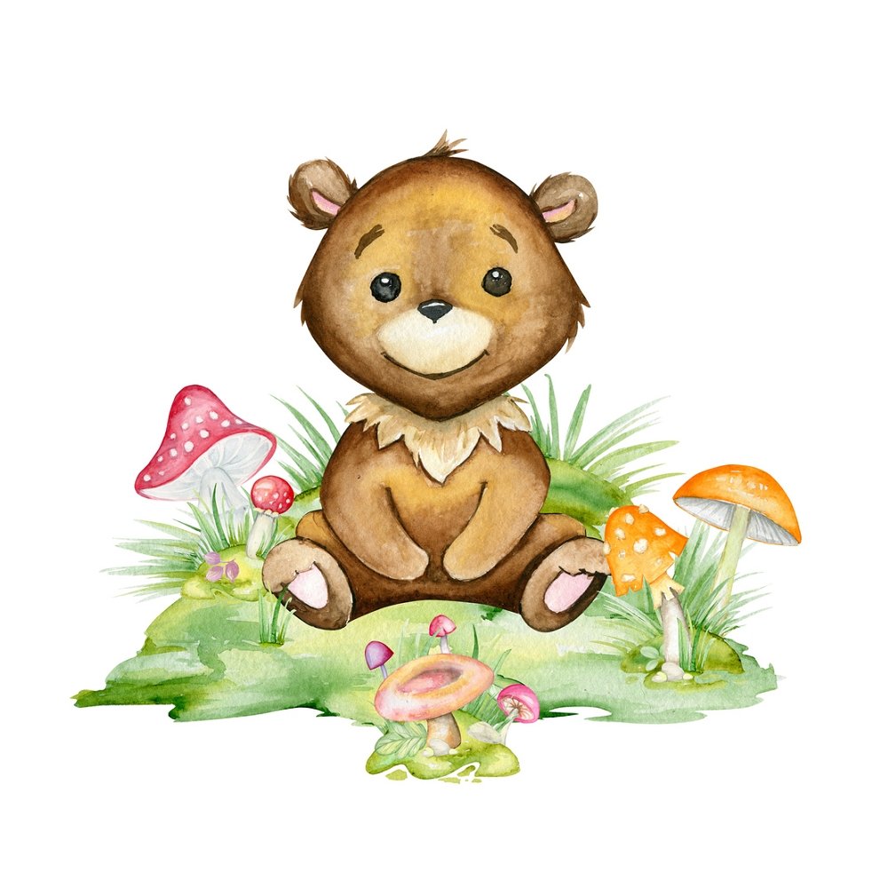 Sweet Bear In The Forest Fabric Panel