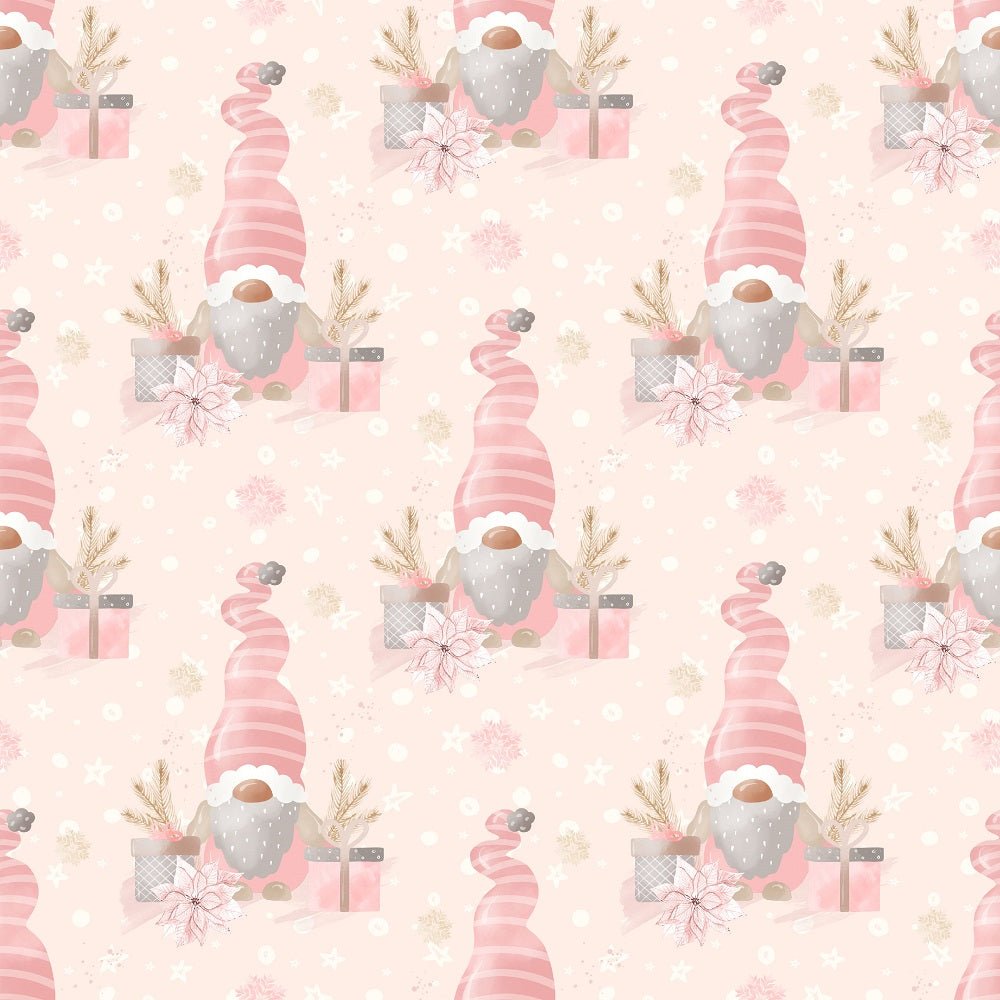 Sweet Christmas Gnomes with Presents Fabric - Pink