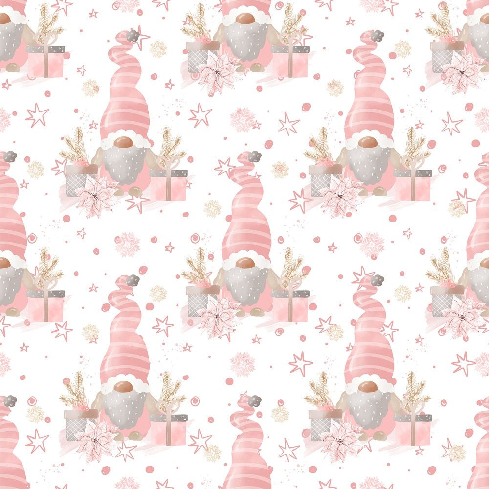 Sweet Christmas Gnomes with Presents Fabric - White
