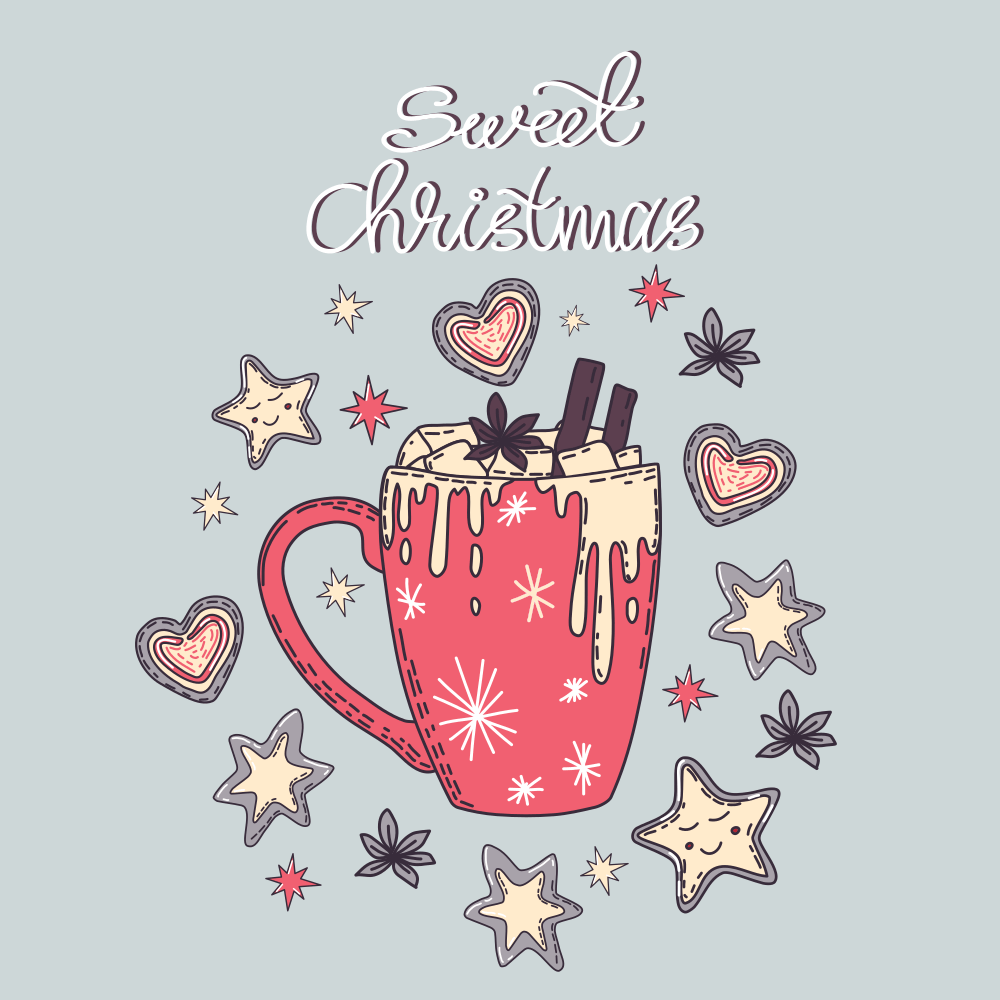 Sweet Christmas Hot Chocolate Postcard Fabric Panel