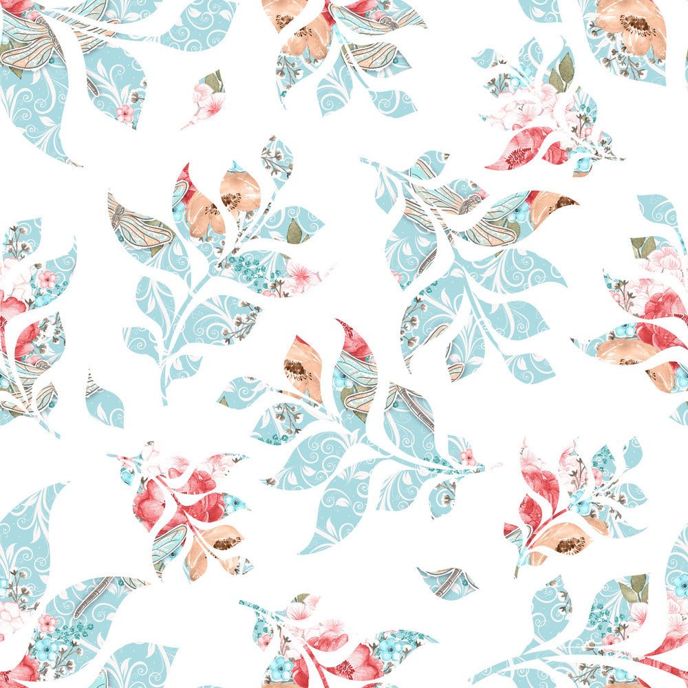 Sweet Dragonfly Floral Leaves Fabric